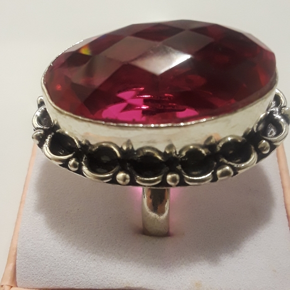 925 stamped pink topaz ring size 8 and 1/4 - Picture 4 of 5